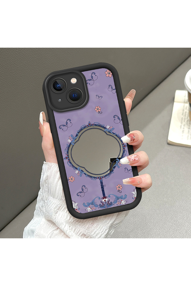 Compatible with iPhone 15 Plus Vintage Fan Pattern Mirrored Silicone Phone Case.