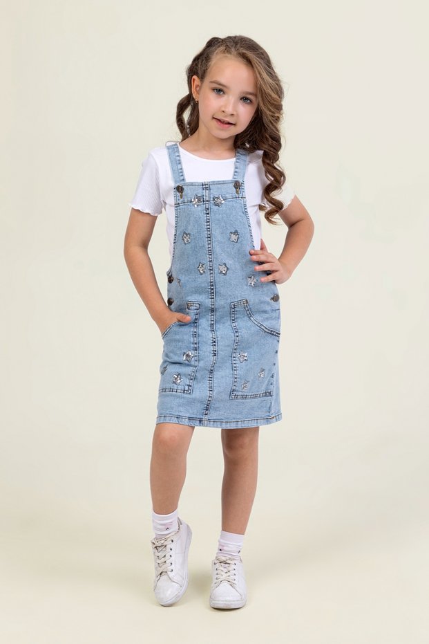 Girl's Star Embroidered Cotton Denim Vest