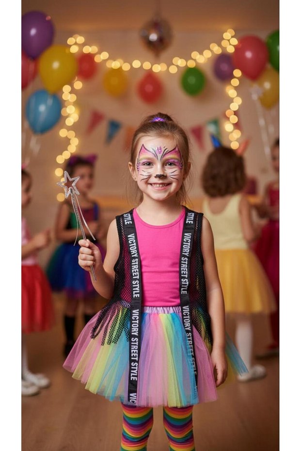 Girl Child 2-5 Years Old Mesh Vest with Tassels and Lettering Stripes 36014