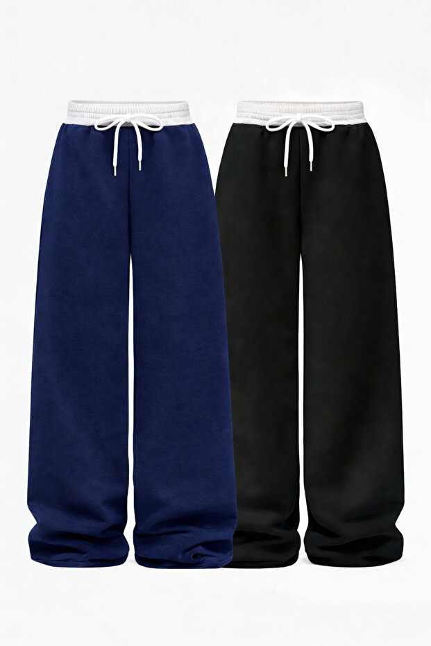 2-Pack Women's White Belted High Waist Full-Fit Wide Leg Sweatpants