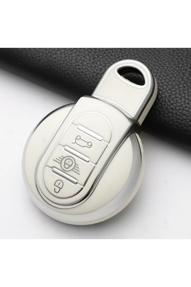 Mini Compatible Cooper, Clubman, R55, Countryman Silver Edge Tpu Key Case Cover (White)