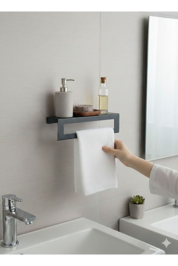 Modern Organizer Anthracite Wall Mounted Shelf Towel Holder Metal Bathroom Shelf Towel Holder Kitchen Metal