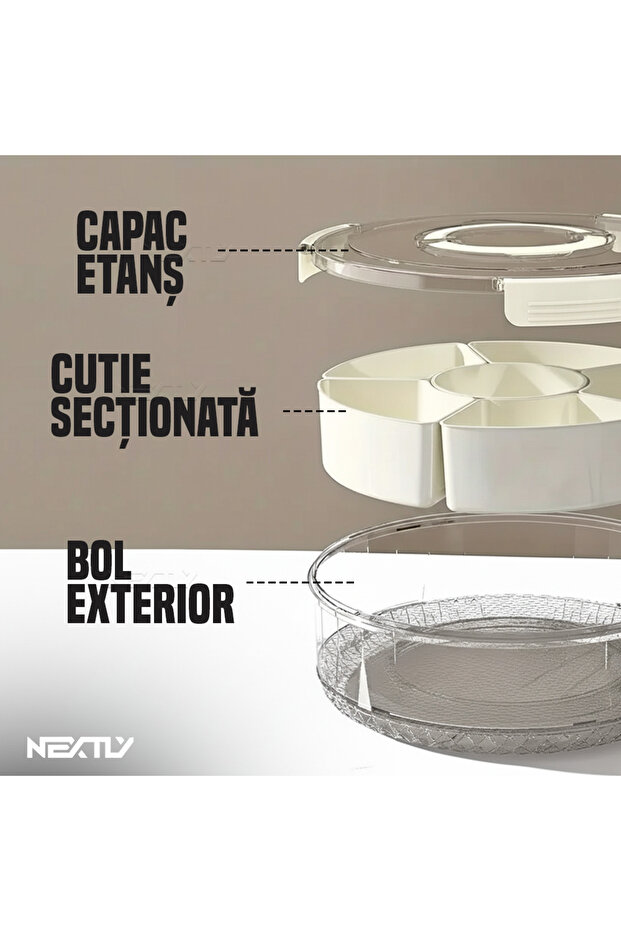 Compartmentalized Container, 6 Sections, 26cm, White - 7