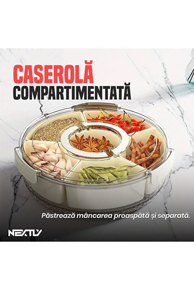 Compartmentalized Container, 6 Sections, 26cm, White - 2