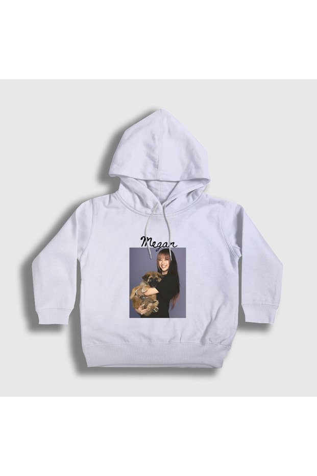 Unisex Kids White Puppy Dog Megan Katseye Hooded Sweatshirt 598802Tt