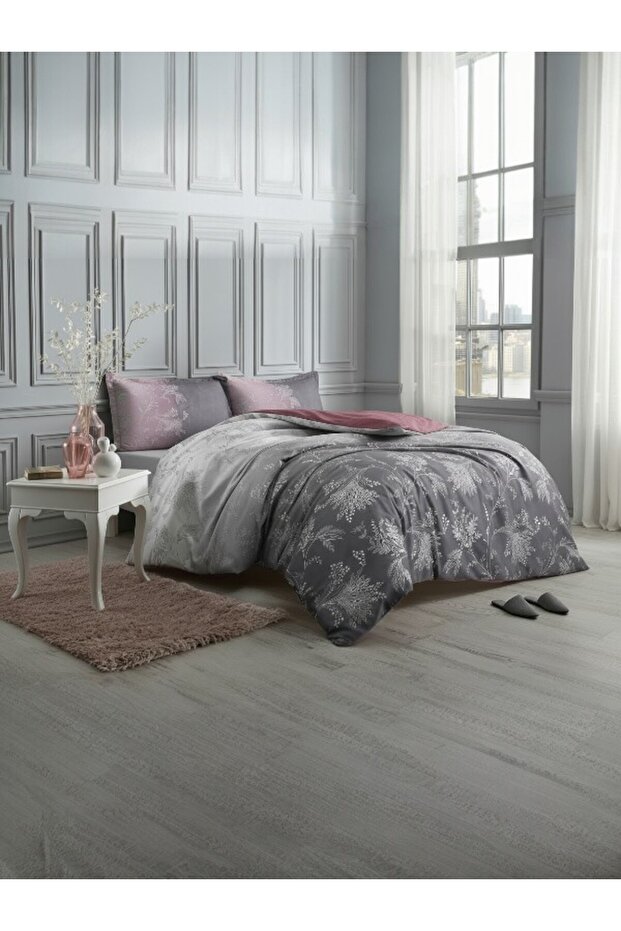 Ranforce Purple Ditsy Double Duvet Cover Set 100% Cotton Floral Pattern 200×220