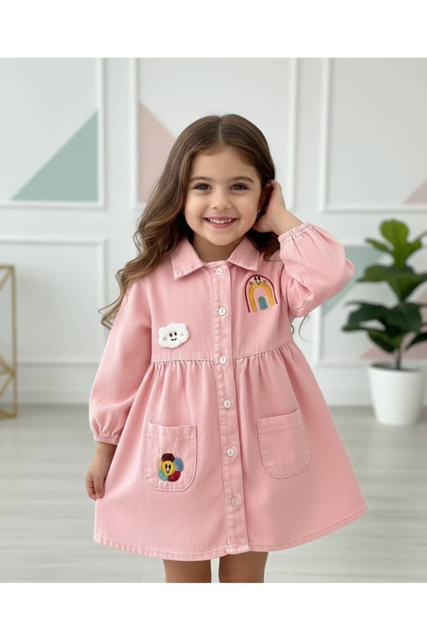 Bulut figür düğmeli elbise - 2