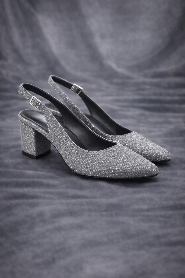 Women's Sparkly Slingback Mid-Heel Shoes | Stylish and Comfortable Evening Dress Model