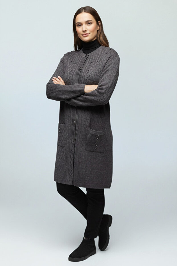 Women's Front Buttoned, Pocketed, Side-Slit-Free, Merserized Cardigan