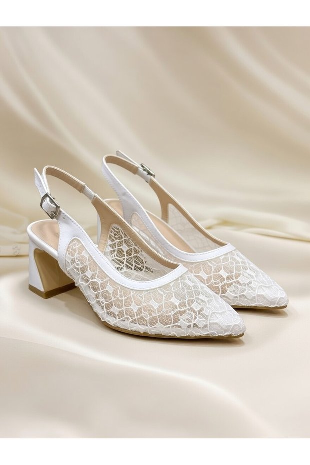 Women's Mesh Detailed Special Production Heeled Shoes | Stylish, Comfortable and Elegant Evening Dress Model
