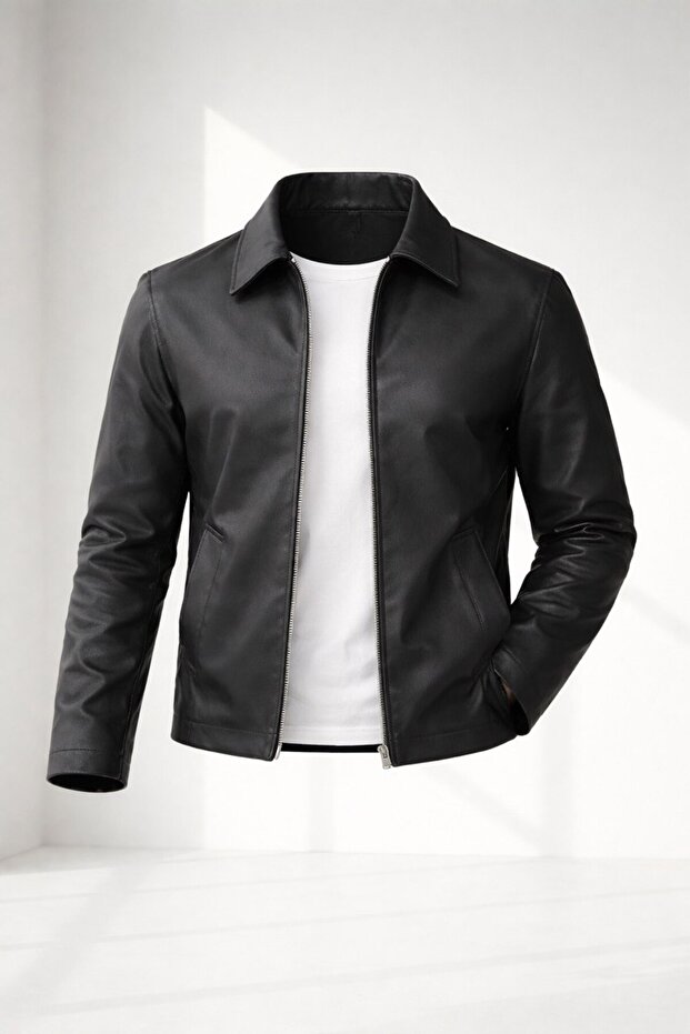 سترة جلدية بتصميم أساسي أنيق - 2