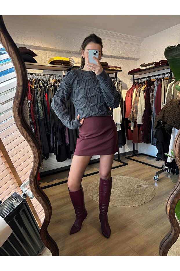 Kendinden Desenli Basic Triko - 1