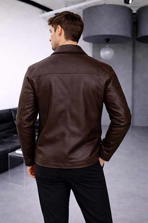 Zamansız Stil Şık Basic Deri Ceket - 4