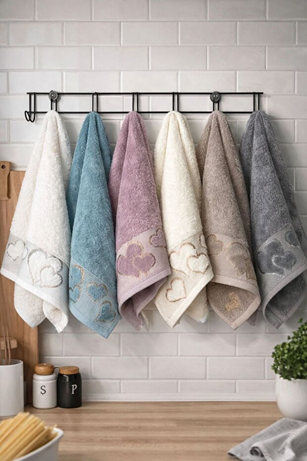 Hearted 30*50 cm 6-Piece Kitchen Towels - Hand and Face Towels - Drying Cloth 100% Cotton
