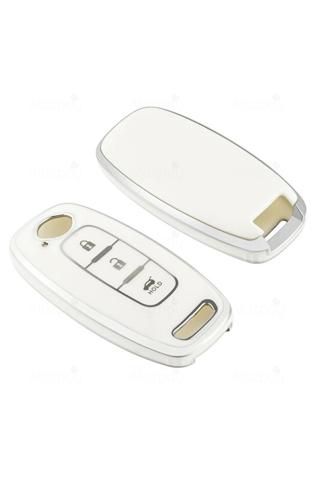 Nissan Compatible Qashqai, Trail, Juke Silver Edge Tpu Key Case Cover (White)