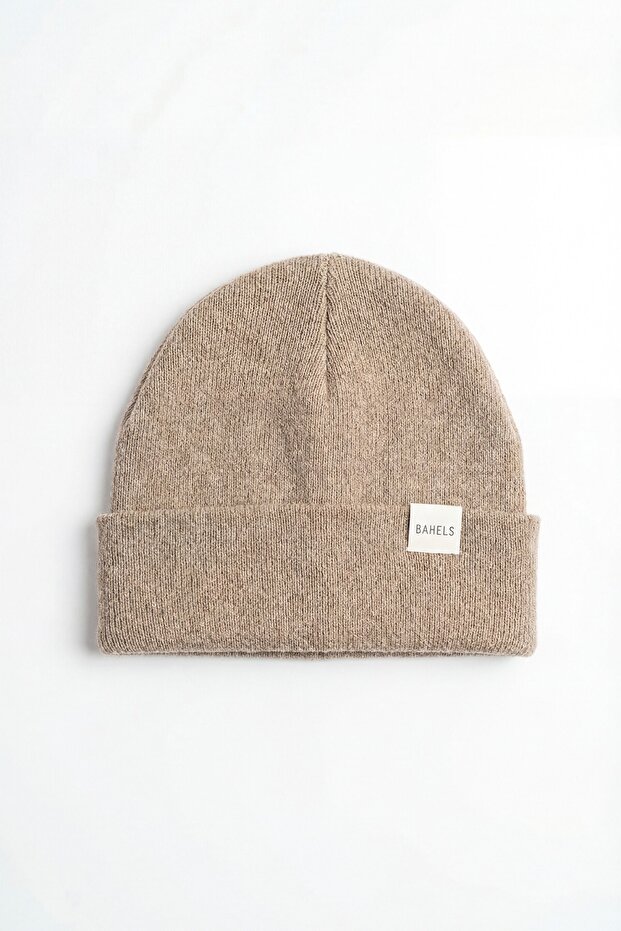 Unisex Açık Vizon Kalın Basic Düz Triko Bere - 3