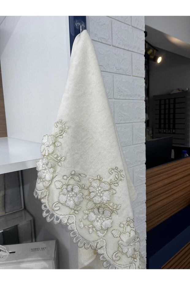Mi̇ra Gold Beaded Lace Towel 50 X 90