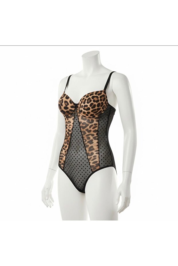Leopard Patterned Covered Underwire Bodysuit - 7