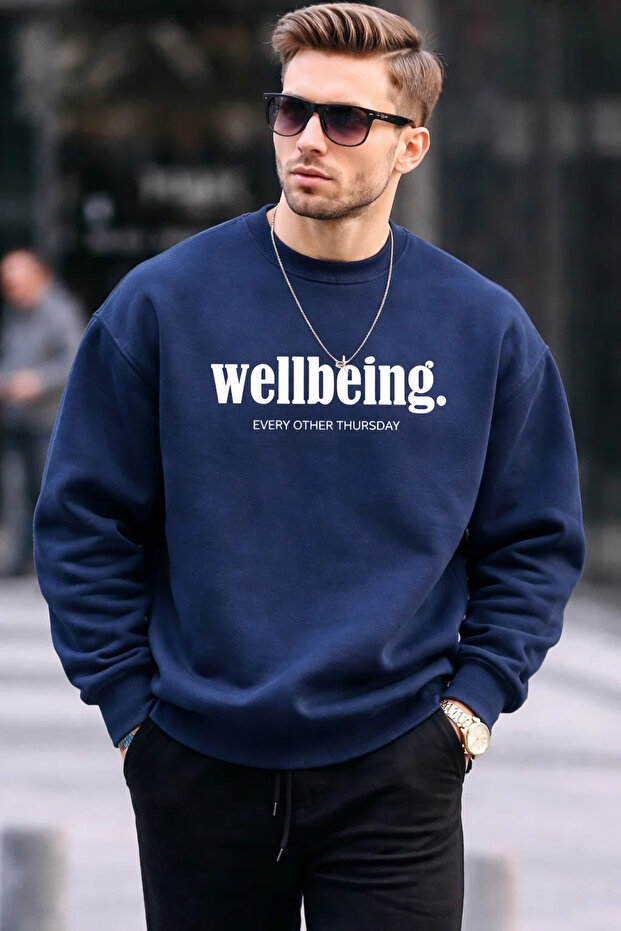 Men's Wellbeing Printed Navy Blue Sweatshirt
