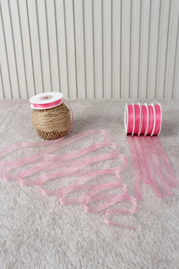 Powder Organza Tulle Ribbon 1 cm 22 Mt - Bohça, Wedding, Engagement, Dowry, Gift, Decoration, Party