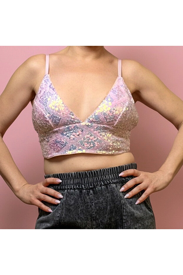 Pembe Payetli Bustiyer - 2