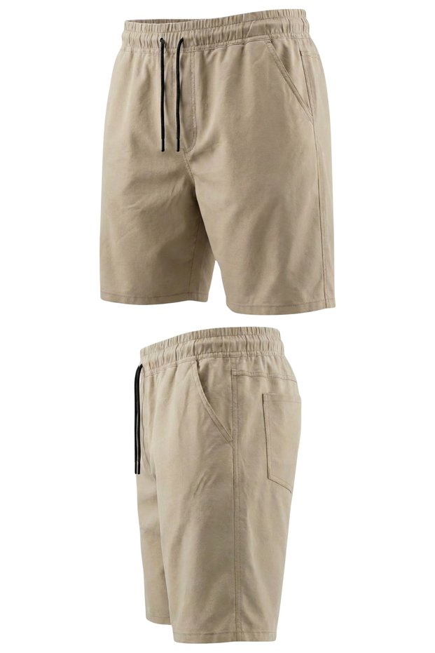 Lycra Large Size Men's Lace-Up Elastic Waist Gabardine Shorts, Suitable for Weight Ranges between 120-157 Kg, Beige