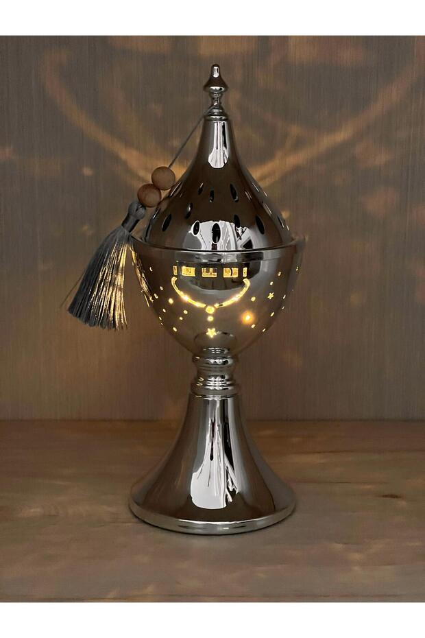 مبخرة فضية معدنية بتصميم فاخر (مزودة بشرابة زينة)