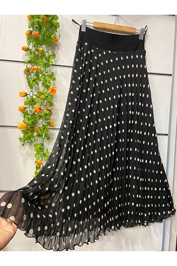 Polka Dot Chiffon Bell Skirt with Lining