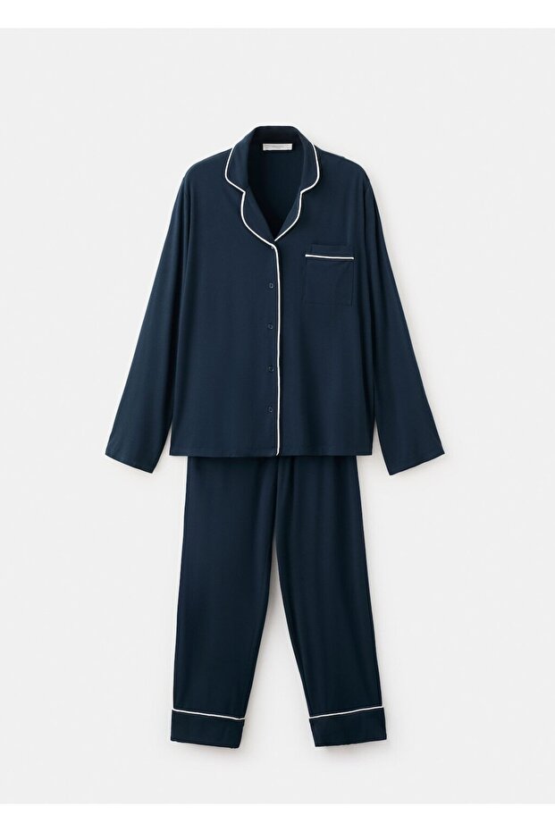 Çizgili iki parça pijama - 3