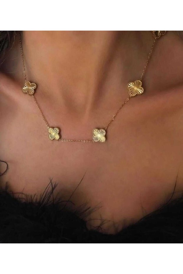 Steel Clover Gold Necklace Stainless Steel Printed