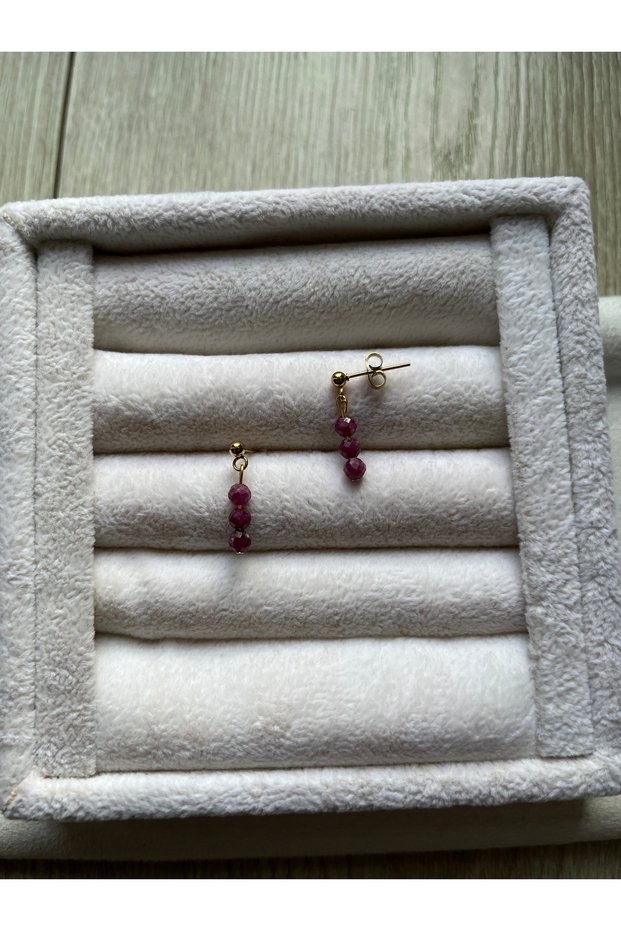 Minimal Ruby Stone Gold Color Steel Ball Earrings