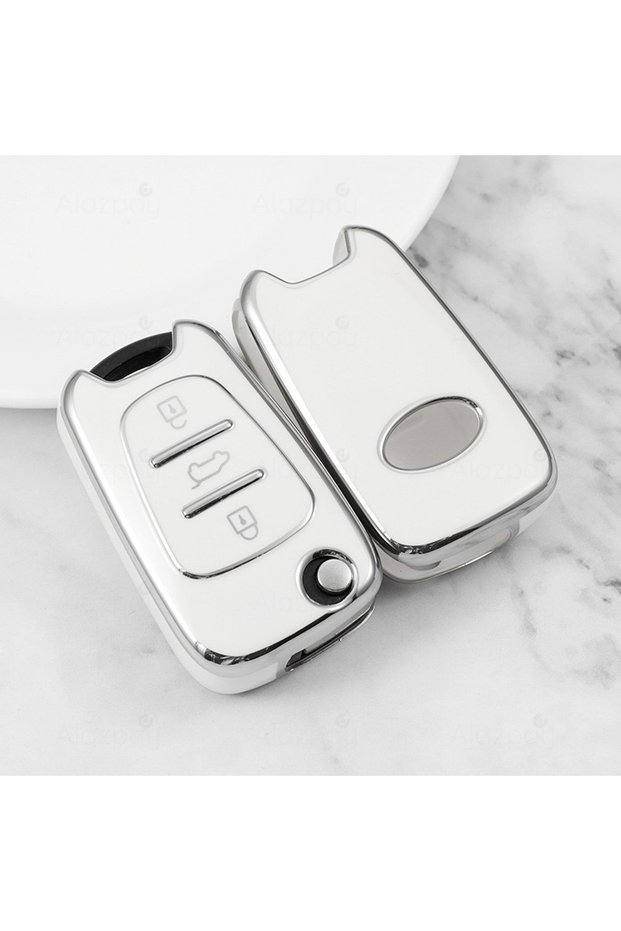 Hyundai, Kia Compatible I10, I20, Ix20, I30, Ix35, Elantra, Silver Edge Tpu Key Case Cover (White)