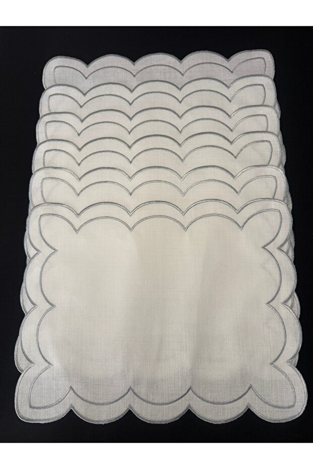 6 Pieces Linen Silver Color Double Wavy Cloud Embroidered Placemat/Supla