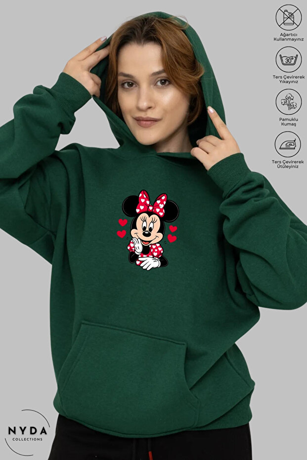 Women's Hoodie Long Sleeve Minnie Mouse Printed Hooded Oversized 100% Cotton Combed Cotton Sweatshirt