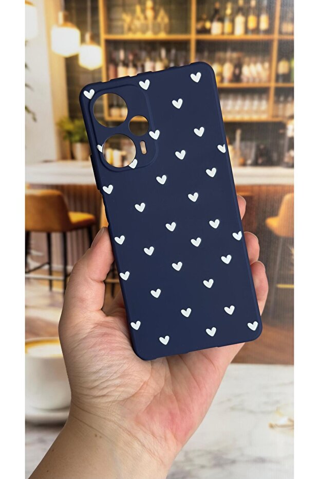 Poco F5 Compatible Mini White Heart Patterned Silicone Shock Absorbing Classic Protective Rubber Case