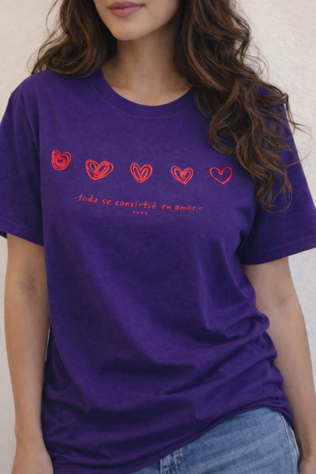 Row of Hearts Printed Cotton Relaxed Fit Round Neck Unisex T-Shirt