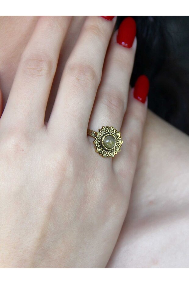 Natural Stone Citrine Round Natural Stone Antique Model Women's Adjustable Ring Euy92S