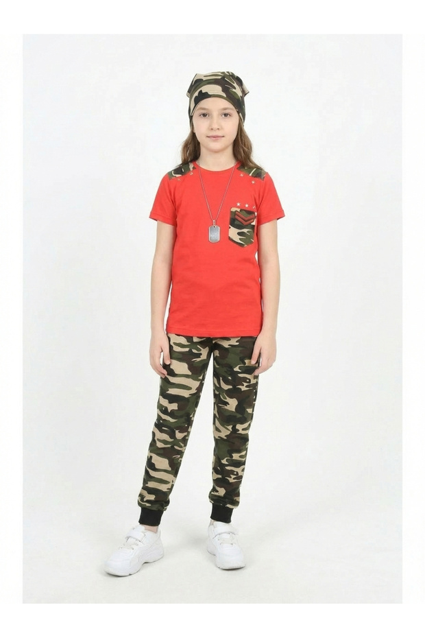 Girls Camouflage Patterned T-Shirt and Sweatpants 3-Piece Set