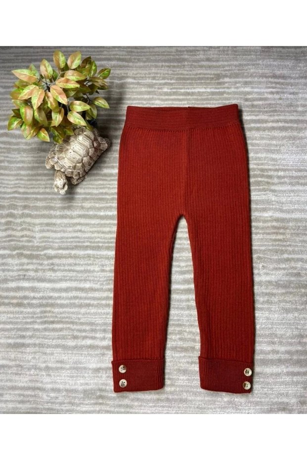 Unisex Children's Tile Button Detailed Ribbed Knitwear Leggings