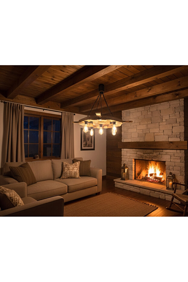 Otantik Ahşap Halatlı Avize - 1