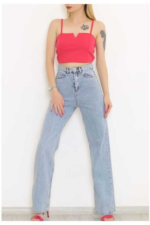 Extra High Waist Loose Leg Blue Snow Wash Women's Jeans
