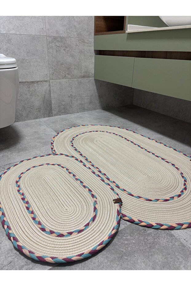 Nâzen 2-Piece Rope Bathroom Set Wicker Mat with Knitted Edges 60X100 + 40X60 Handmade