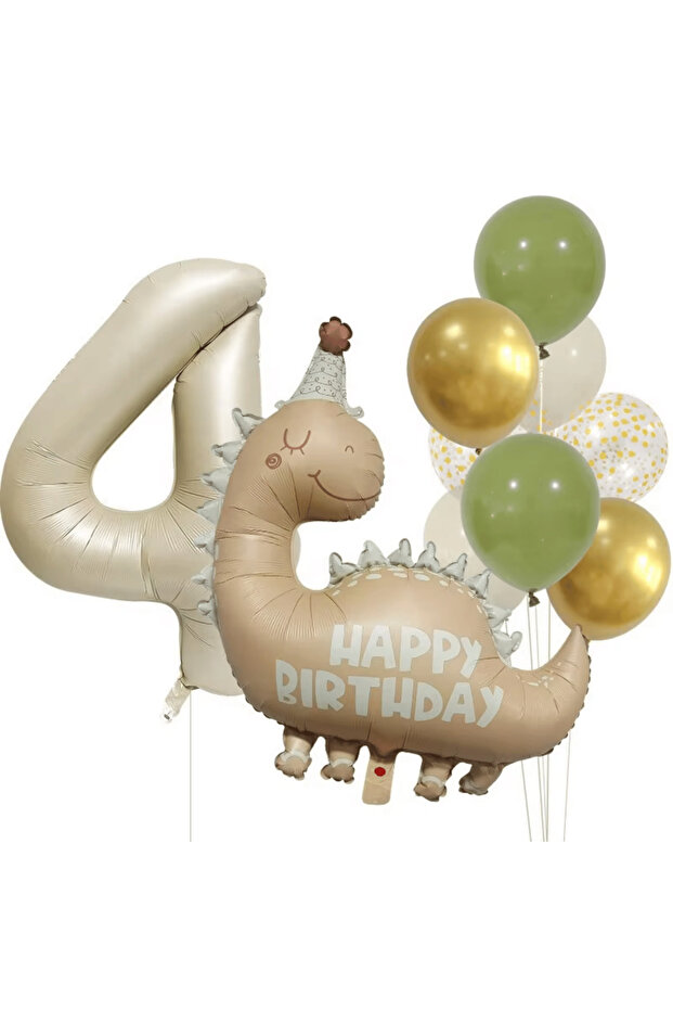 4 Year Old Retro Dinosaur Gold Confetti Balloon Set Decoration