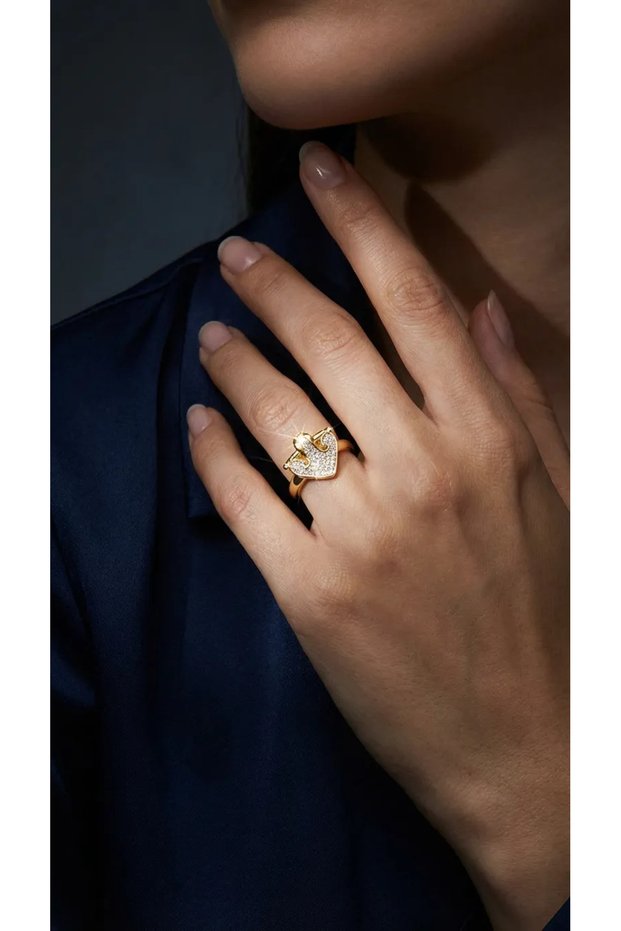 Steel Jewelry Gold Color Zircon Stone Arrow Design Adjustable Women's Ring