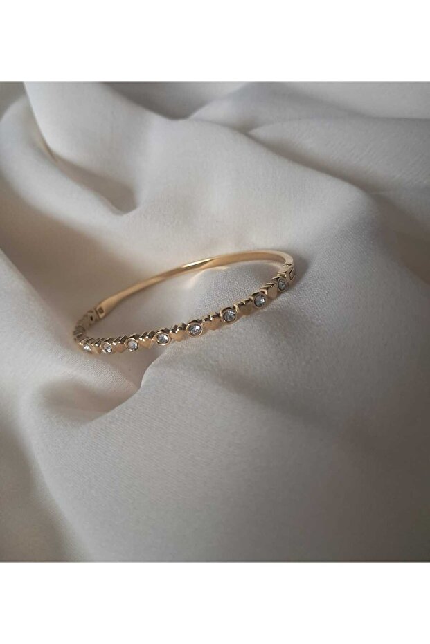 Stoned Gold Color Cuffed Steel Bracelet