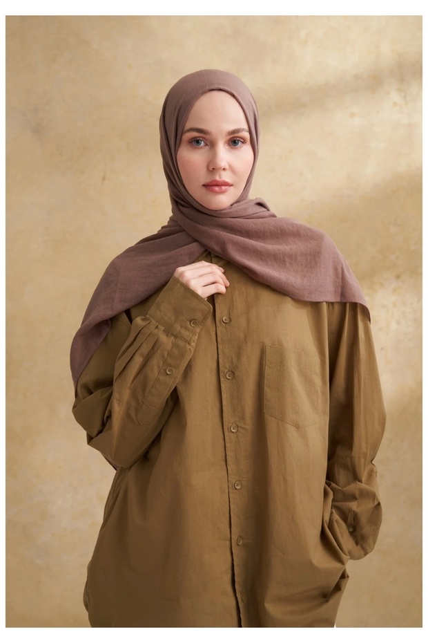 شال قطني ريفي بلون القهوة - 2