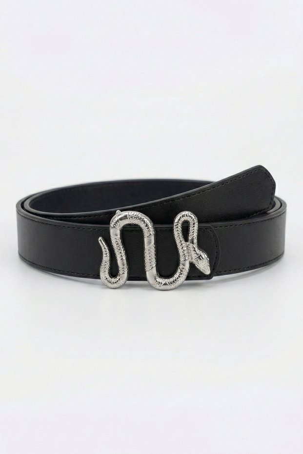Vintage Belt with Snake Buckle - Gold/Silver Snake Figure Embroidered Buckle Women's Waist Belt Mfr5012