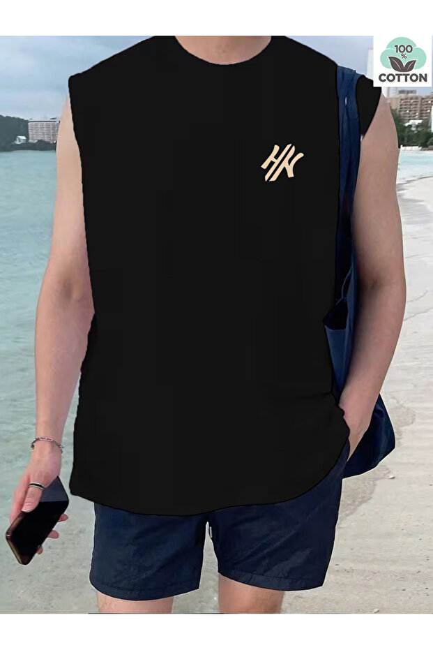 Silatrend Men's Black Original Printed Oversize Cut Cotton Crew Neck Undershirt