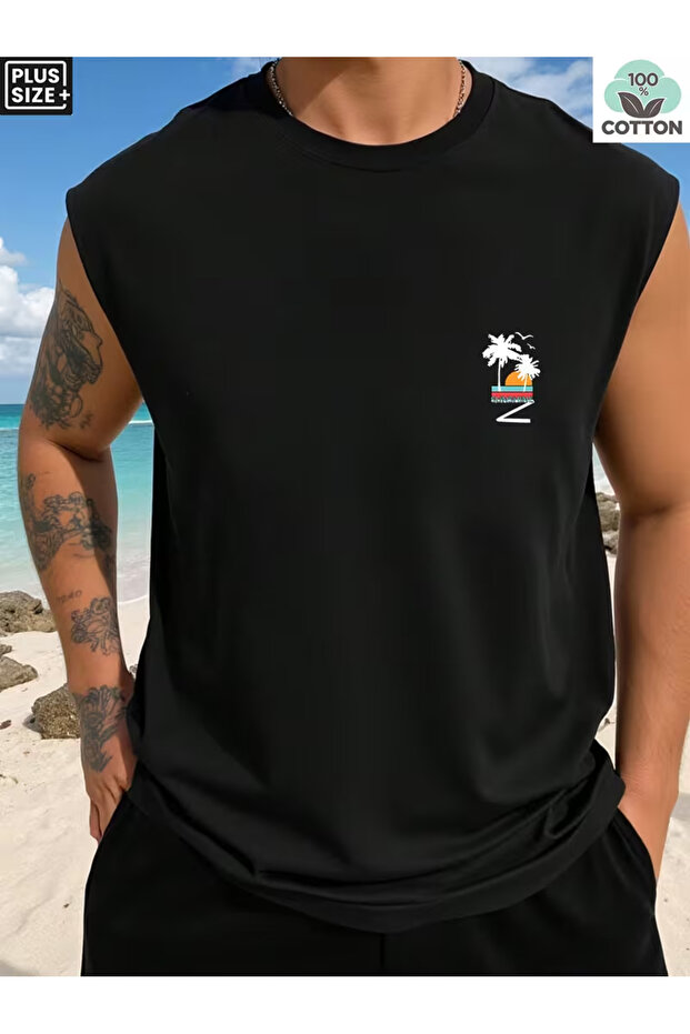 Silatrend Men's Black Original Printed Oversize Cut Cotton Crew Neck Undershirt