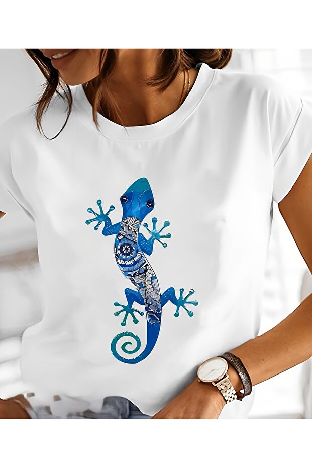 Blue Gecko Pattern T-Shirt